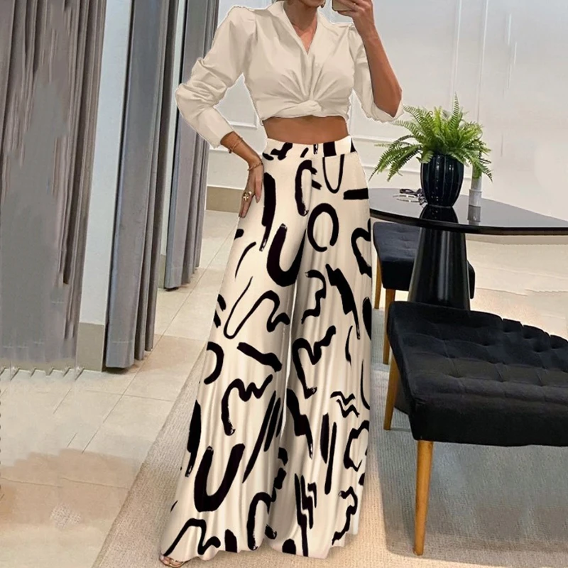 Elegant Office 2pc Set Fashion Solid Lapel Long Sleeve Shirt+Print Loose Wide Leg Pants Outfit New Autumn Casual High Street Set
Elegant Office 2pc Set Fashion Solid Lapel Long Sleeve Shirt+Print Loose Wide Leg Pants Outfit New Autumn Casual High Street Set