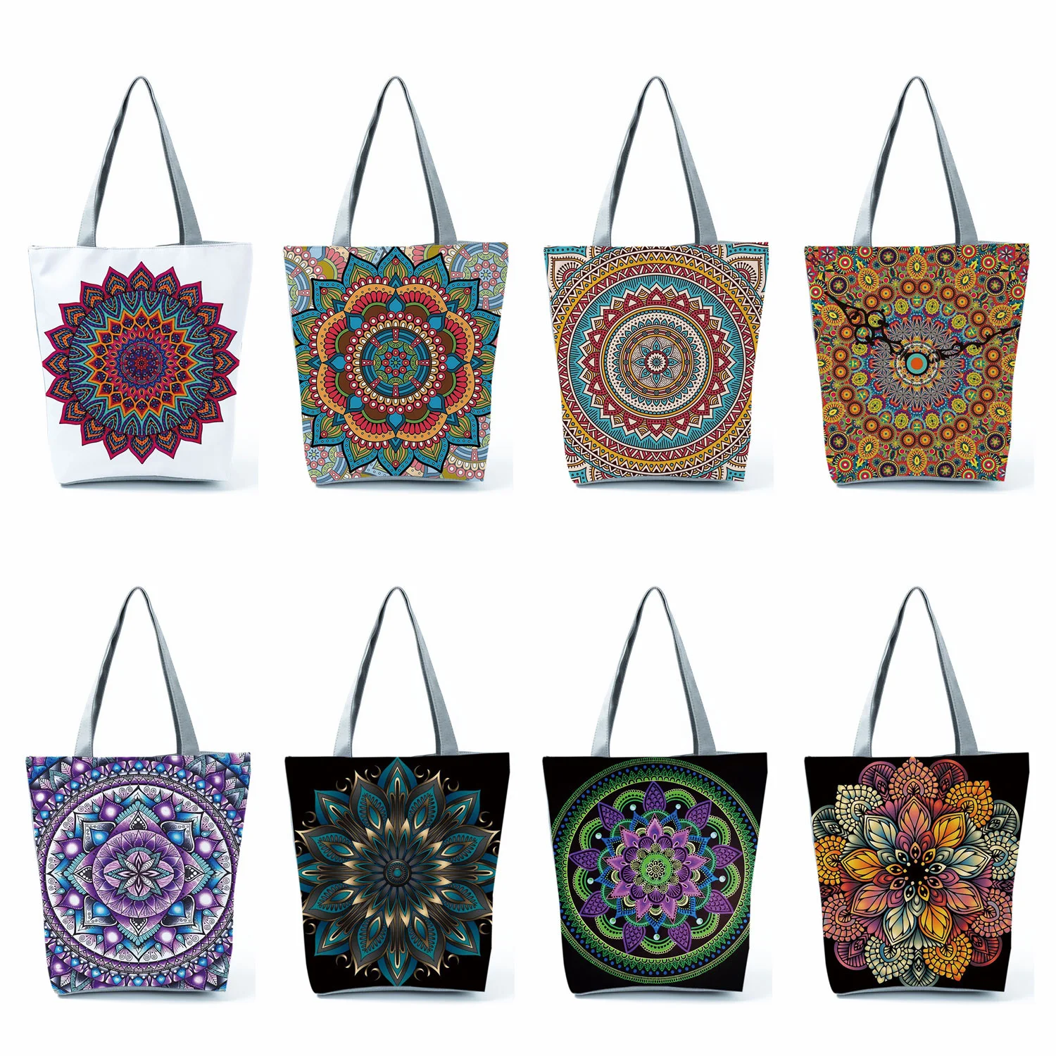 

Вместительные сумки с цветами мандала, Женская Экологически чистая многоразовая сумка для покупок, сумки с цветочным принтом для женщин, Пляжная складная сумка через плечо для путешествий