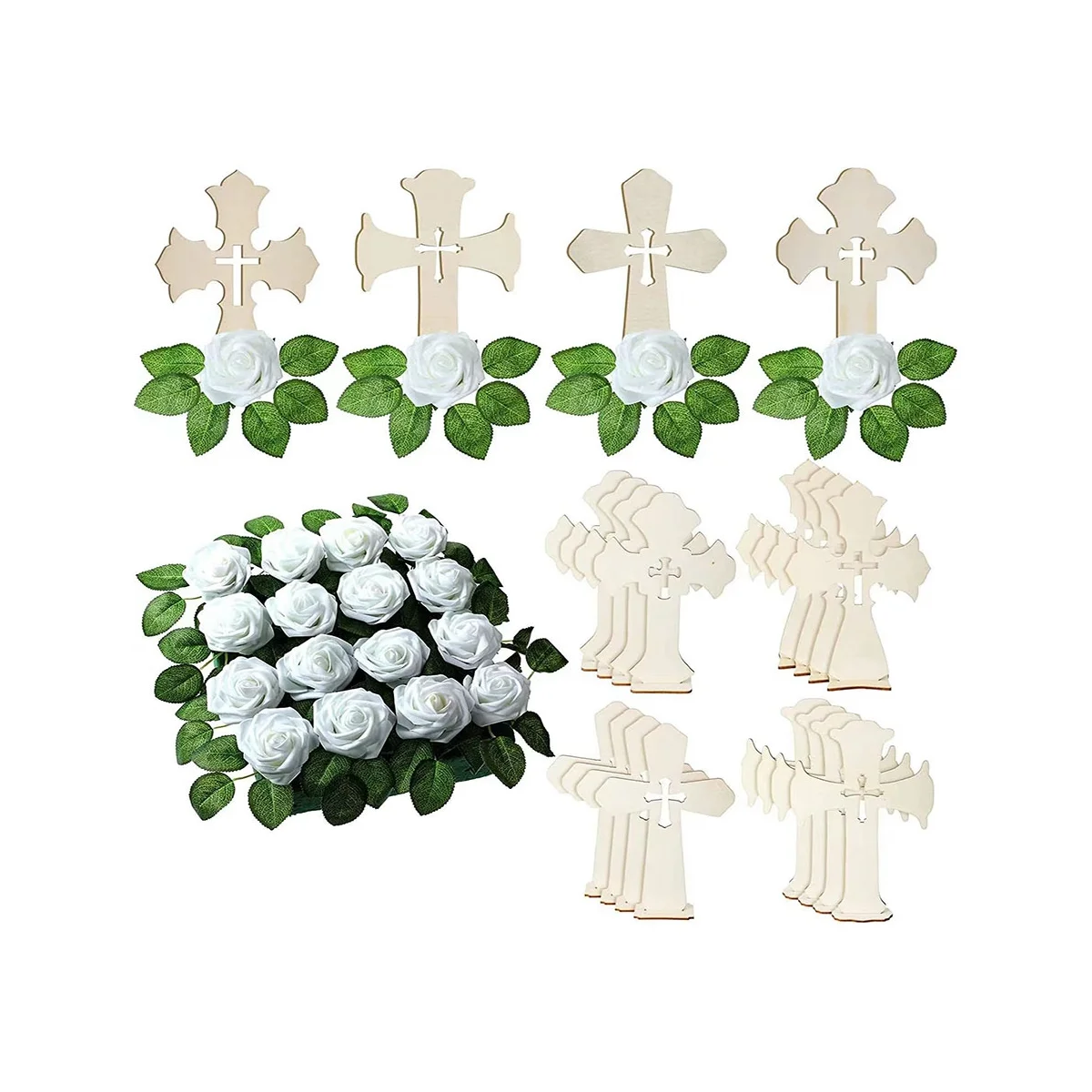 Standing Wooden Wood Crosses for Crafts with Bases 16 Pcs White Roses 
Standing Wooden Wood Crosses for Crafts with Bases 16 Pcs White Roses