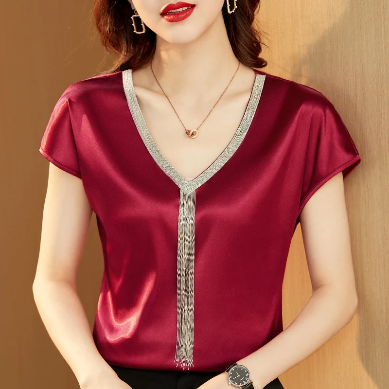 Satin Batwing Sleeve V-neck Blouse for Women Tassel Patchwork Shirt Female Top Female Shirts OL Summer Shirt
Satin Batwing Sleeve V-neck Blouse for Women Tassel Patchwork Shirt Female Top Female Shirts OL Summer Shirt