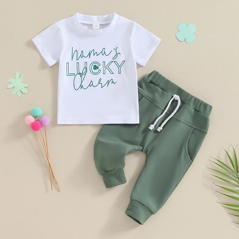 Baby Boy St Patricks Day Outfit Lucky Shamrock Short Sleeve T-Shirt Top Drawstring Pants Set Spring Summer Clothes
Baby Boy St Patricks Day Outfit Lucky Shamrock Short Sleeve T-Shirt Top Drawstring Pants Set Spring Summer Clothes