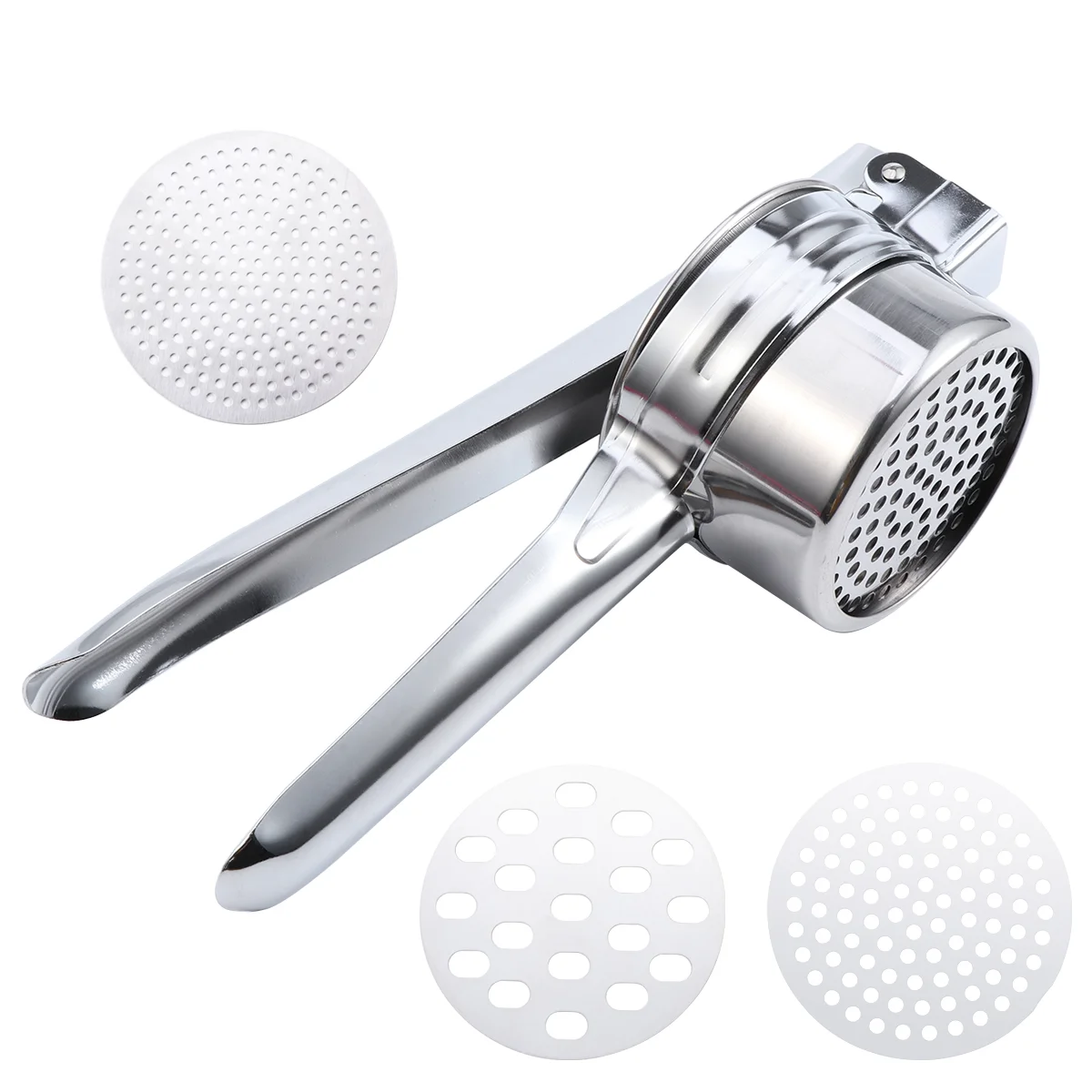 Stainless Steel Potato Ricer with 3 Interchangeable Disks Food Strainer Fruit Masher and Food Press with Ergonomic Comfort Grip
Stainless Steel Potato Ricer with 3 Interchangeable Disks Food Strainer Fruit Masher and Food Press with Ergonomic Comfort Grip