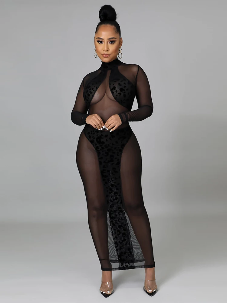 Sheer Mesh Leopard Flocking See Through Dress Summer Clothes for Women Vintage Turtleneck Long Sleeve Body-shaping Prom Dresses
Sheer Mesh Leopard Flocking See Through Dress Summer Clothes for Women Vintage Turtleneck Long Sleeve Body-shaping Prom Dresses