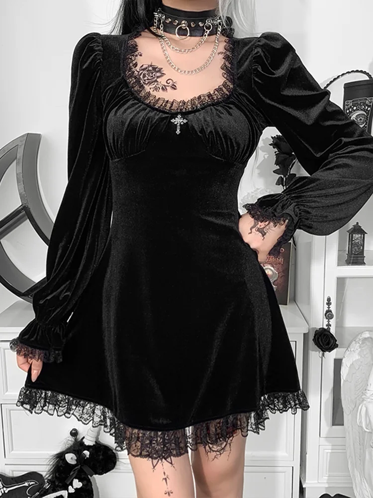 Retro Street Women Gothic Lacework Long Sleeve Tassel Dress Aesthetic Y2k Grunge Exotic Silver Cross Dresses Woman Elegant Dress
Retro Street Women Gothic Lacework Long Sleeve Tassel Dress Aesthetic Y2k Grunge Exotic Silver Cross Dresses Woman Elegant Dress