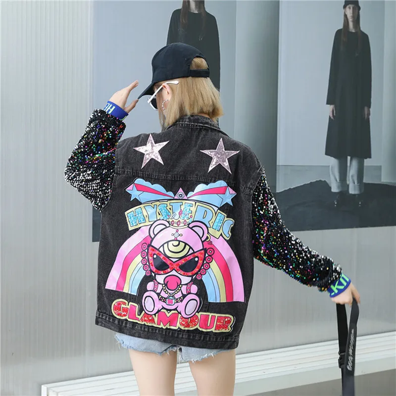Spring Vintage High Quality Denim Coats Women's Autumn New Loose Sequins Patchwork Long Sleeve Streetwear Print Casual Jackets
Spring Vintage High Quality Denim Coats Women's Autumn New Loose Sequins Patchwork Long Sleeve Streetwear Print Casual Jackets