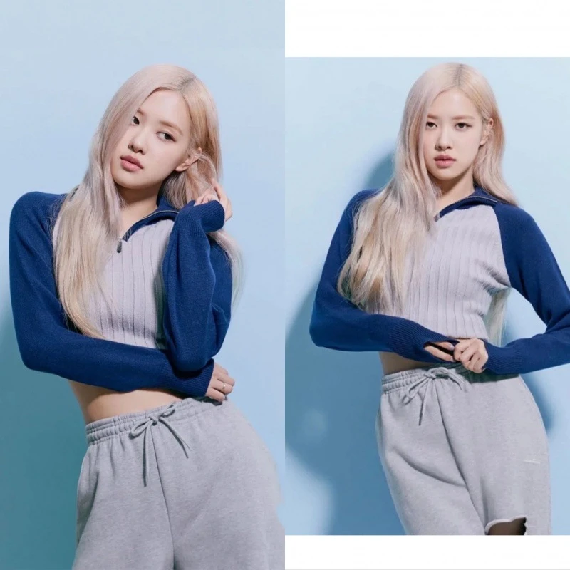 Kpop ROSE New Fashion Colorblock Knit Sweater Slim Wild Long Sleeve Cropped Tops+Grey High Waist Sport Pants Women Two Piece Set
Kpop ROSE New Fashion Colorblock Knit Sweater Slim Wild Long Sleeve Cropped Tops+Grey High Waist Sport Pants Women Two Piece Set