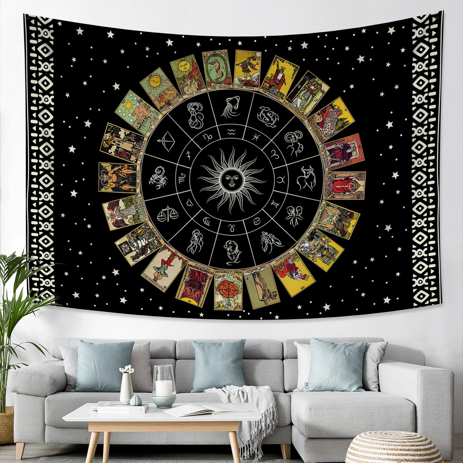 Mandala Tarot Card Tapestry Wheel of the Zodiac Astrology Chart & the Major Arcana Tarot Sun and Moon Wall Hanging Home Decor
Mandala Tarot Card Tapestry Wheel of the Zodiac Astrology Chart & the Major Arcana Tarot Sun and Moon Wall Hanging Home Decor