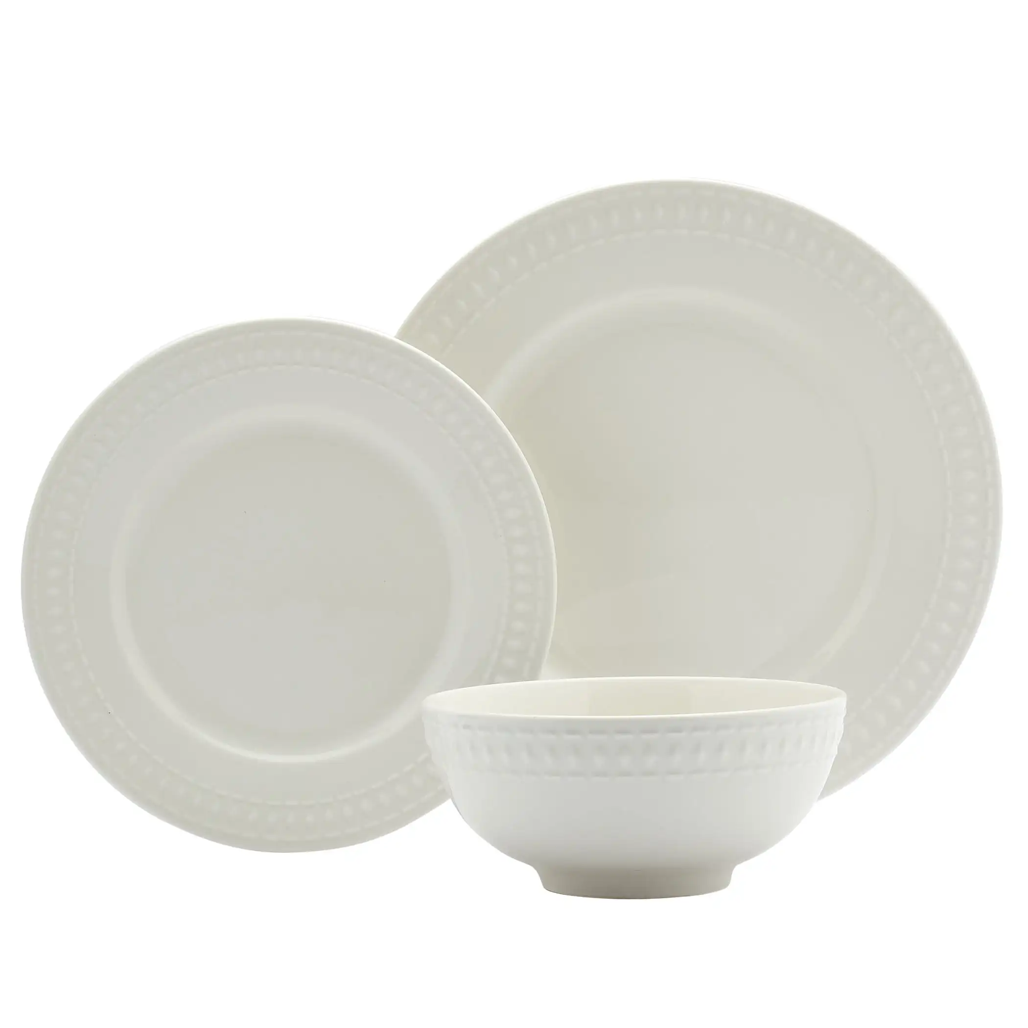 Tabletops 12 Piece Dinnerware Set Bloom (Dinner Plate, Salad Plate, Cereal Bowl) White Vitrified Porcelain Chip-Resistant
Tabletops 12 Piece Dinnerware Set Bloom (Dinner Plate, Salad Plate, Cereal Bowl) White Vitrified Porcelain Chip-Resistant