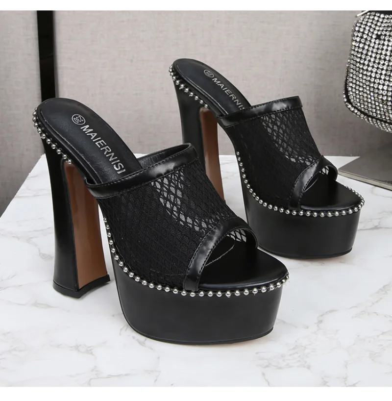 New Mesh High Heel Slipper 4cm Platform 14cm Thick Heel Outer Wear Fashion Flip Flop Design Model Party Pole Dancing Large Size
New Mesh High Heel Slipper 4cm Platform 14cm Thick Heel Outer Wear Fashion Flip Flop Design Model Party Pole Dancing Large Size
