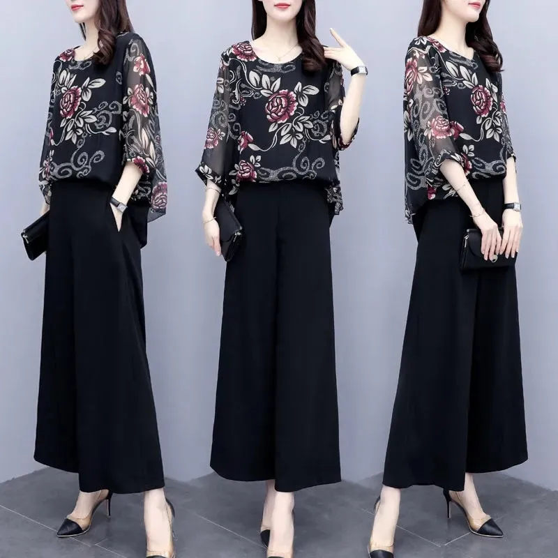 Female Set 2022 Summer New Fat MM Chiffon Printing Two-Piece Loose Top Is Thin Lady Outfit Fashionable Wide-Leg Pants Suit Women
Female Set 2022 Summer New Fat MM Chiffon Printing Two-Piece Loose Top Is Thin Lady Outfit Fashionable Wide-Leg Pants Suit Women