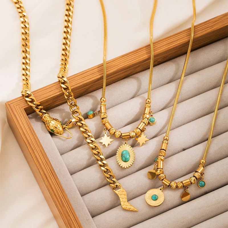 Stainless Steel Evil Eye Crystal Beads Star Mixed Snake Pendant Necklace for Women Gold Necklace
Stainless Steel Evil Eye Crystal Beads Star Mixed Snake Pendant Necklace for Women Gold Necklace