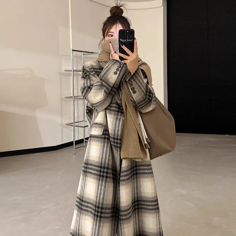 

Hepburn style woolen coat 2023 autumn/winter new high-end Korean women's extended loose casual coat