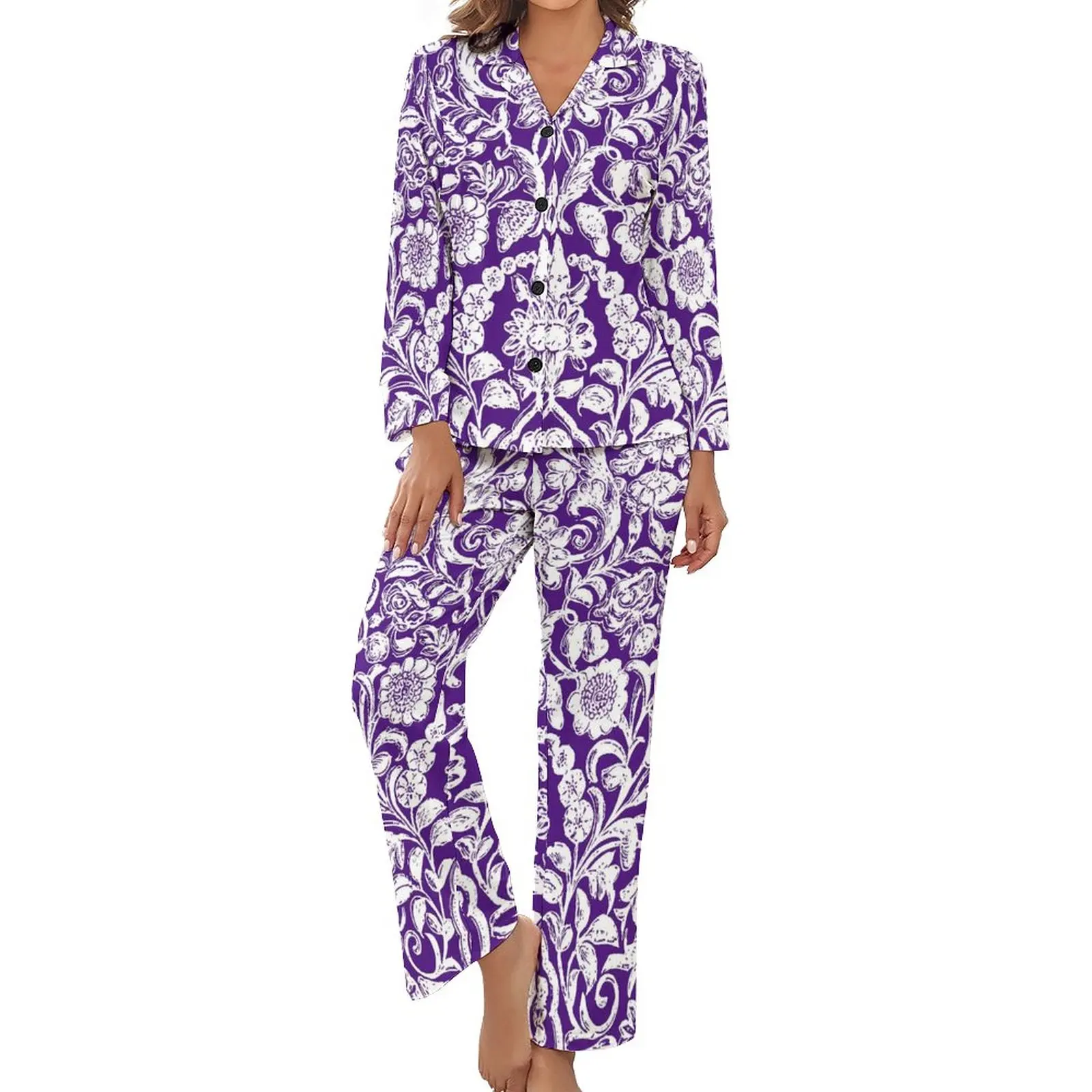 Antique Floral Pajamas White Purple Night V Neck Home Suit Womens 2 Pieces Graphic Long Sleeve Retro Pajama Sets
Antique Floral Pajamas White Purple Night V Neck Home Suit Womens 2 Pieces Graphic Long Sleeve Retro Pajama Sets