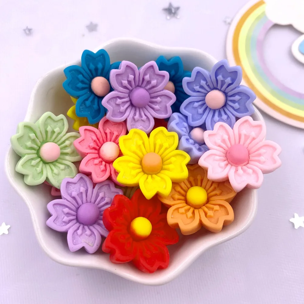 

Resin Kawaii Colorful Painted 22mm Flower Flatback Stone Scrapbook Figurine 10PCS DIY Bow Decor Home Accessories Crafts OM131