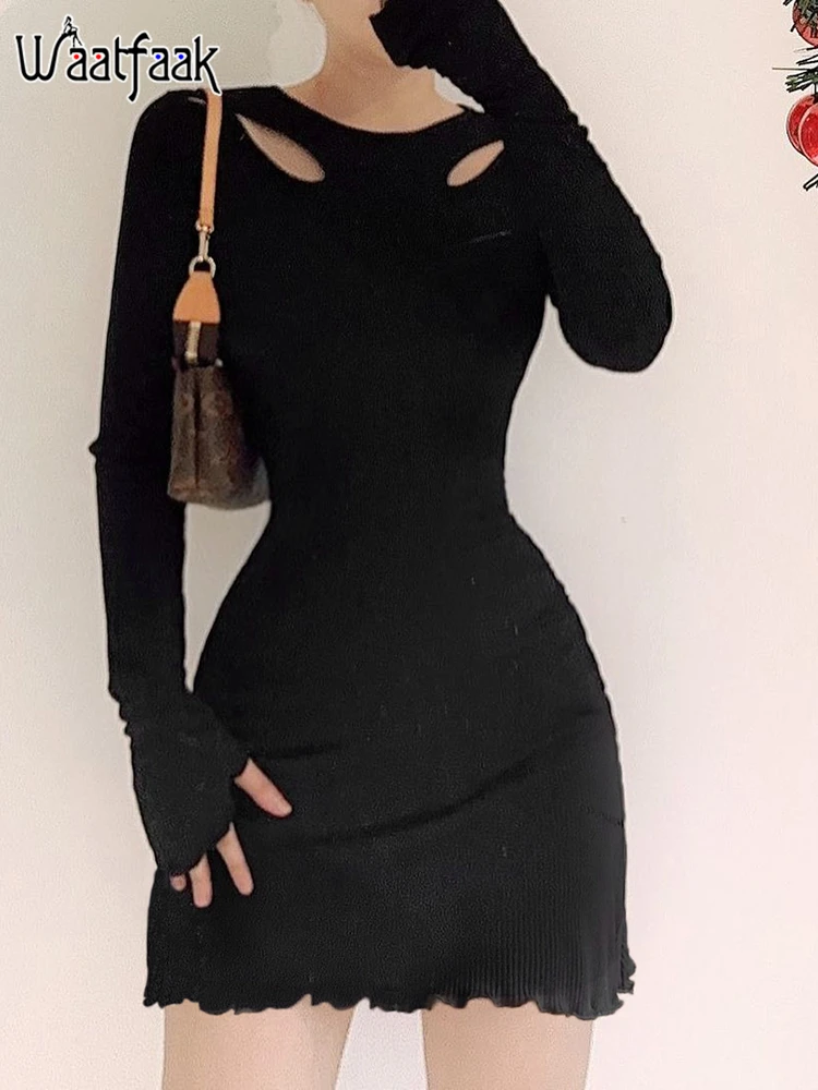 Waatfaak Solid Black Cut Out Long Sleeve Dresses Ladies High Waist Elegant Party Mini Vestidos Casual Autumn Winter Outfits Y2K
Waatfaak Solid Black Cut Out Long Sleeve Dresses Ladies High Waist Elegant Party Mini Vestidos Casual Autumn Winter Outfits Y2K