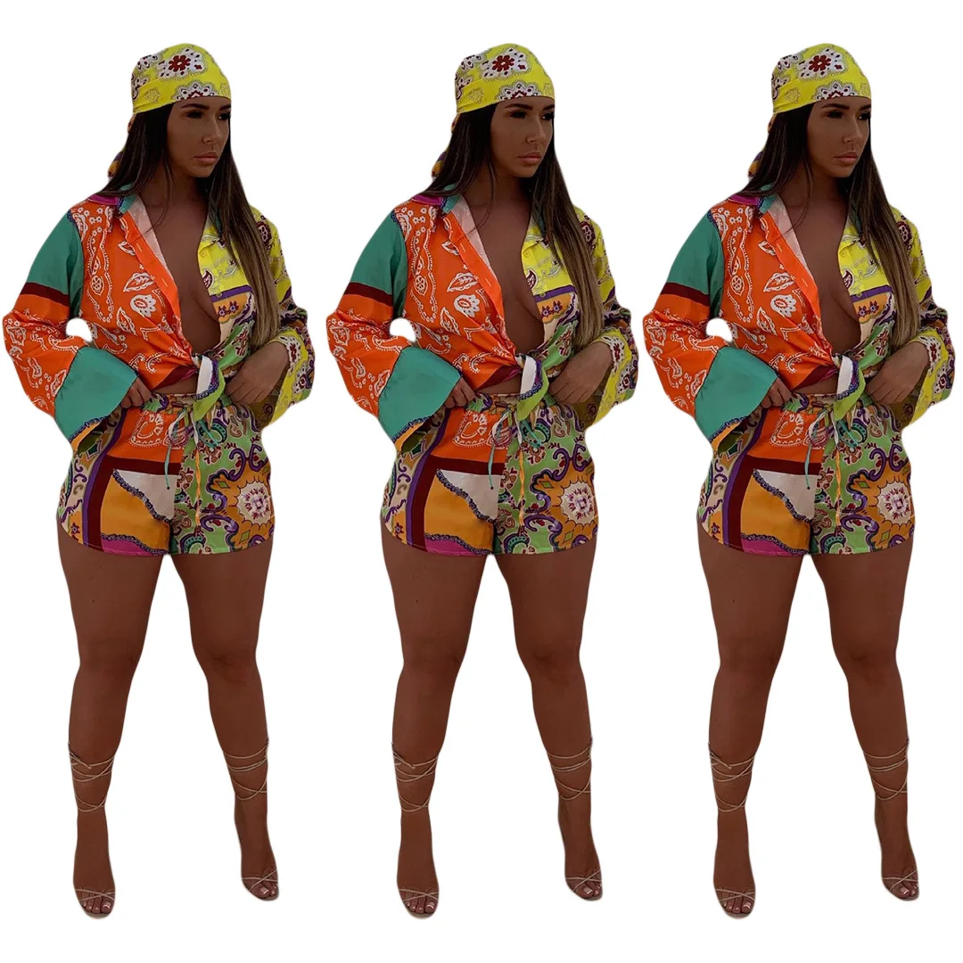 3 Pieces Set Sexy Summer Autumn Fashion Women Set 2022 Female Tops Floral Print Long Sleeve Shirt And Elastic Waist Shorts Scarf
3 Pieces Set Sexy Summer Autumn Fashion Women Set 2022 Female Tops Floral Print Long Sleeve Shirt And Elastic Waist Shorts Scarf