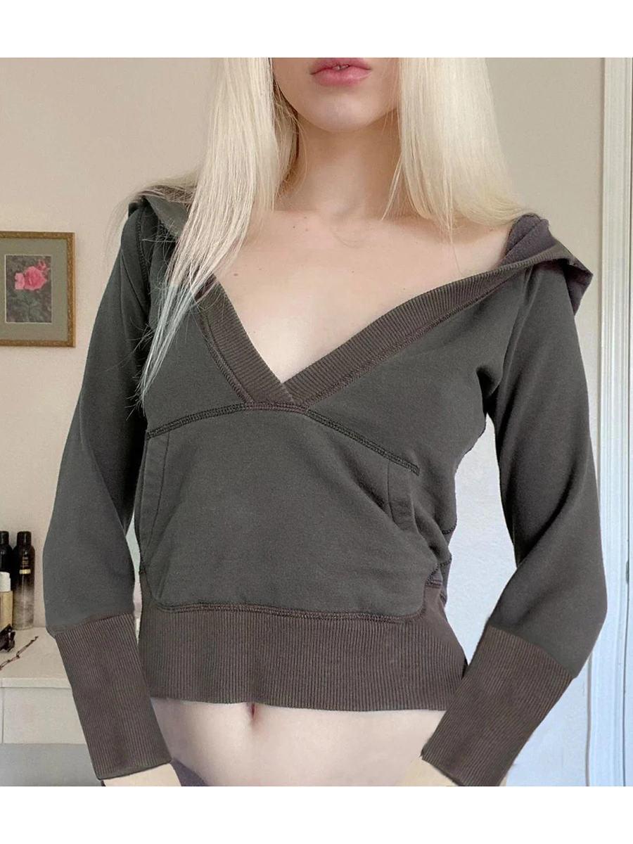 Women Deep V Neck Cropped Hoodies Fashion Solid Color Long Sleeve Slim Fit Sweatshirts Fall Hooded Pullover
Women Deep V Neck Cropped Hoodies Fashion Solid Color Long Sleeve Slim Fit Sweatshirts Fall Hooded Pullover