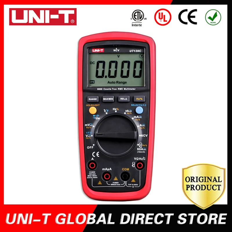 UNI-T Digital Multimeter Auto Range True RMS Meter Capacitor Tester Handheld 6000 Count Voltmeter Temperature UT139C
UNI-T Digital Multimeter Auto Range True RMS Meter Capacitor Tester Handheld 6000 Count Voltmeter Temperature UT139C