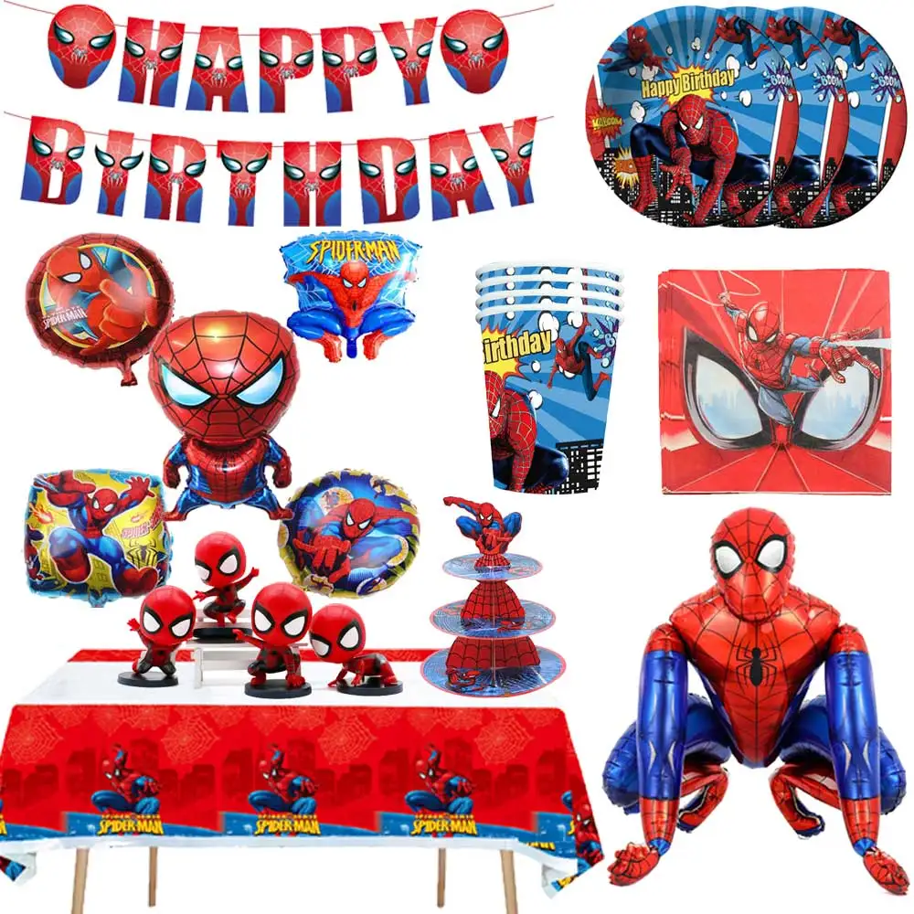 

Принадлежности для дня рождения человека-паука, одноразовая посуда, чашка, тарелка, скатерть, набор воздушных шаров, детский праздник для бу...