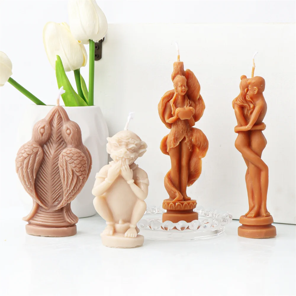 

Nine-tailed Fox Myth Style Human Edge Bird Silicone Candle Mold 3D Naked Women Men Body Shape Statue Silicon Mould for Ceremony