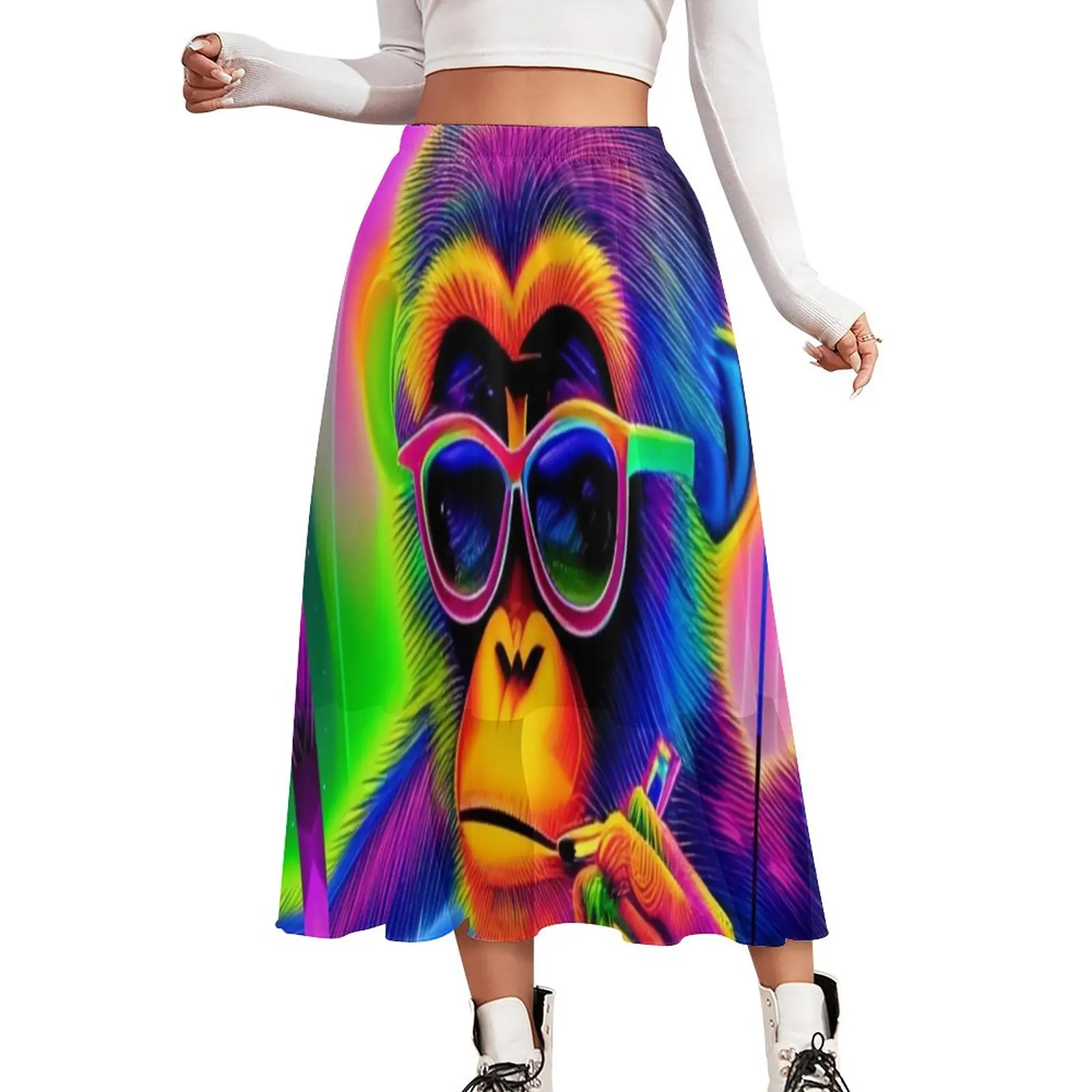 

Шифоновая юбка с принтом обезьяны, Повседневная пляжная юбка в уличном стиле с забавным принтом животных, одежда с графическим принтом в стиле бохо, подарок на день рождения