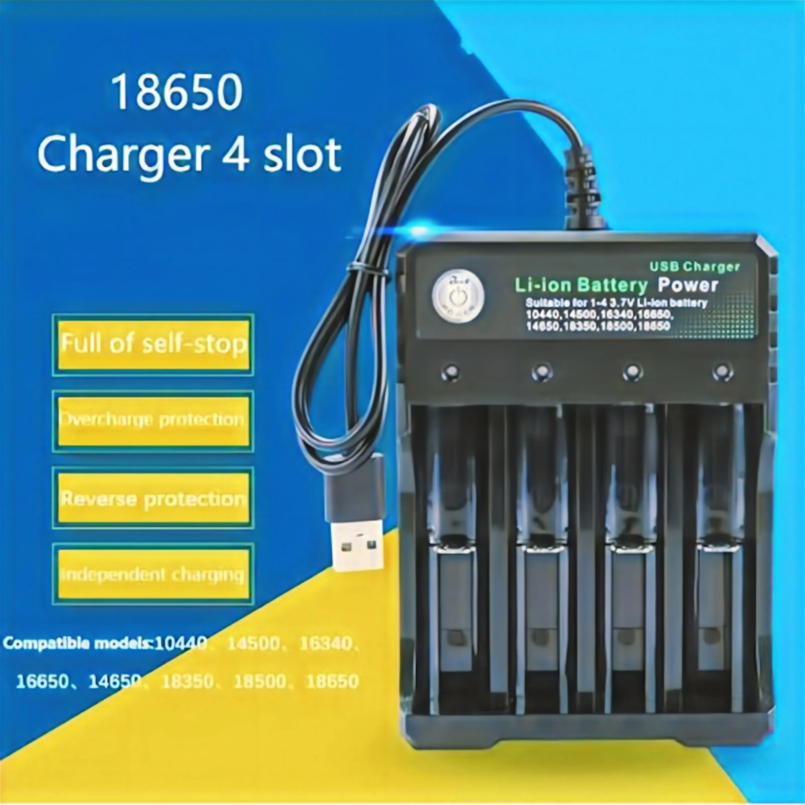 

18650 Charger 4 Slots Li-ion Battery 4.2V EU Plug Wired Indicator 110V 220V Dual For Charging 3.7V Rechargeable Lithium Battery