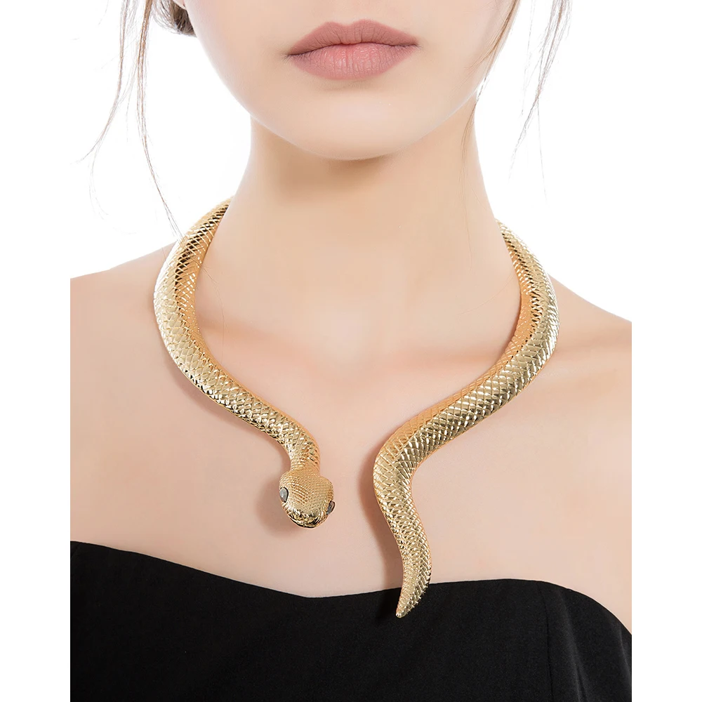 

KDLUN Snake with Alloy Curved Bar Design Neck Collar Choker Necklace for Women Imitation Pearl Statement Necklace Party Jewelry