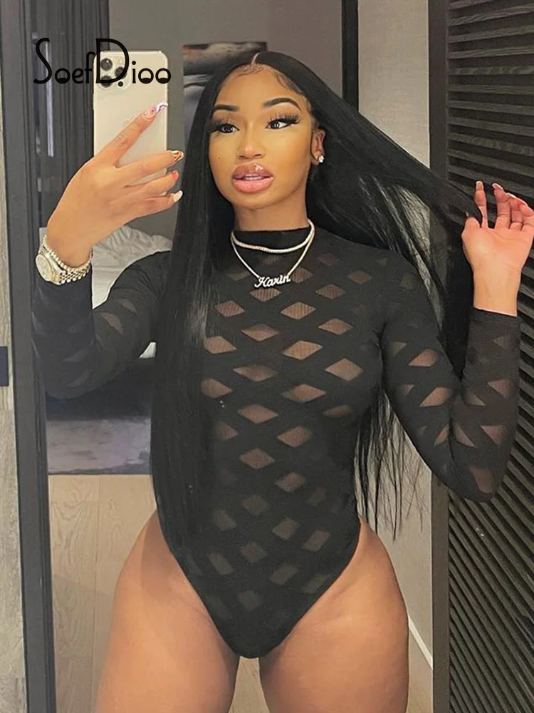 Soefdioo O-neck Long Sleeve Stretchy Bodycon Black Bodysuits Summer 2022 Women Mesh See Through Tshirts Tops Sexy Streetwear
Soefdioo O-neck Long Sleeve Stretchy Bodycon Black Bodysuits Summer 2022 Women Mesh See Through Tshirts Tops Sexy Streetwear
