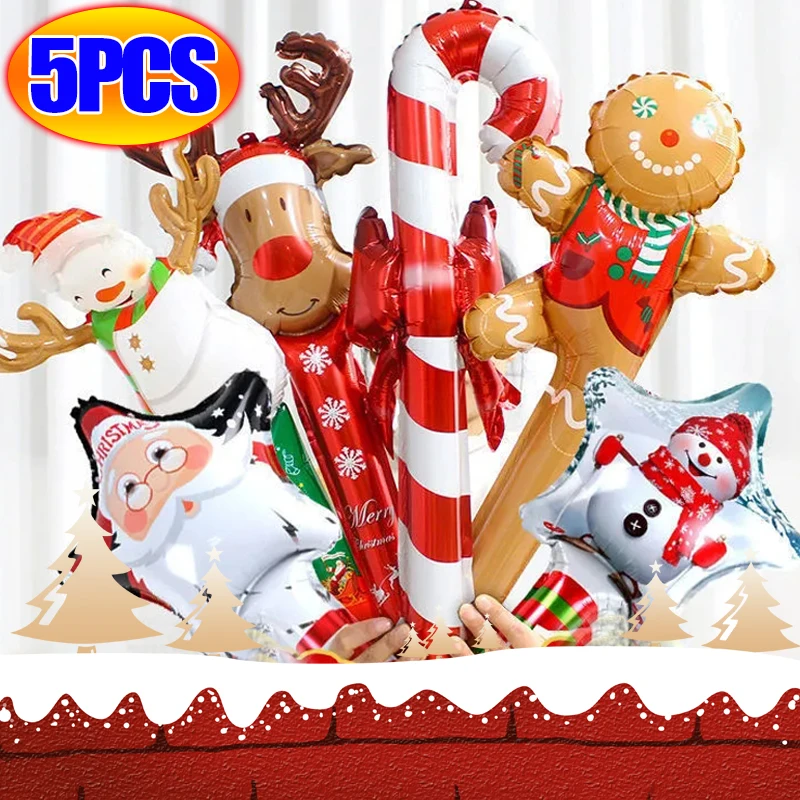 

1-5PCS Christmas Party Balloons Santa Claus Strike Stick Ballon Snowman Candy Cane Happy New Year Merry Christmas Decoration