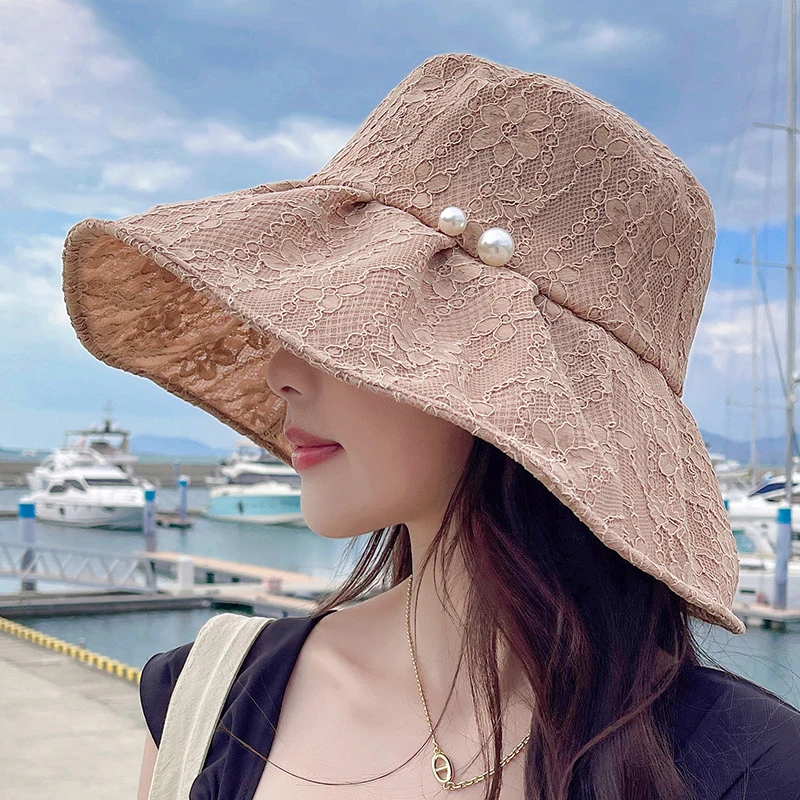 Women Pearl Lace Mesh Sun Hats Korean Big Brim Bucket Hat Summer Beach UV Protection UPF Foldable Basin Cap Female Traveling
Women Pearl Lace Mesh Sun Hats Korean Big Brim Bucket Hat Summer Beach UV Protection UPF Foldable Basin Cap Female Traveling