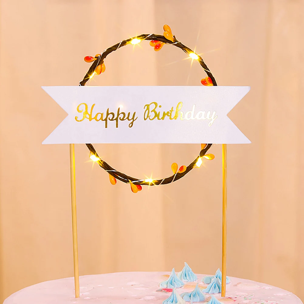 

1PC Round Shape LED Lighting Pearl Cake Toppers Baby Happy Birthday Wedding Cupcakes Party Cake Flashing Decorating Tool 2023