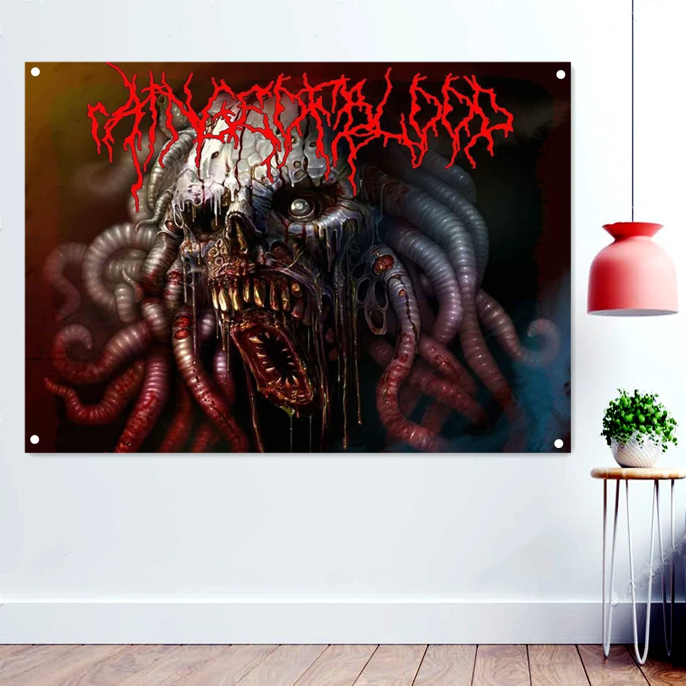 

Disgusting Devil Macabre Art Banner Wall Hanging Rock Band Icon Flag Death Metal Artist Posters Bloody Horror Art Tapestry Gift