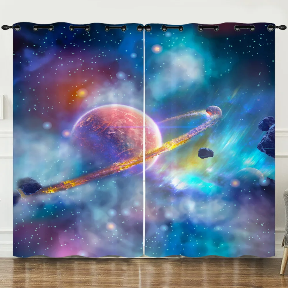 

Galaxy Outer Space Universe Nebula Starry Sky Solar Planet Blackout Curtain Bedroom Living Room Window Decoration 2Pcs/set
