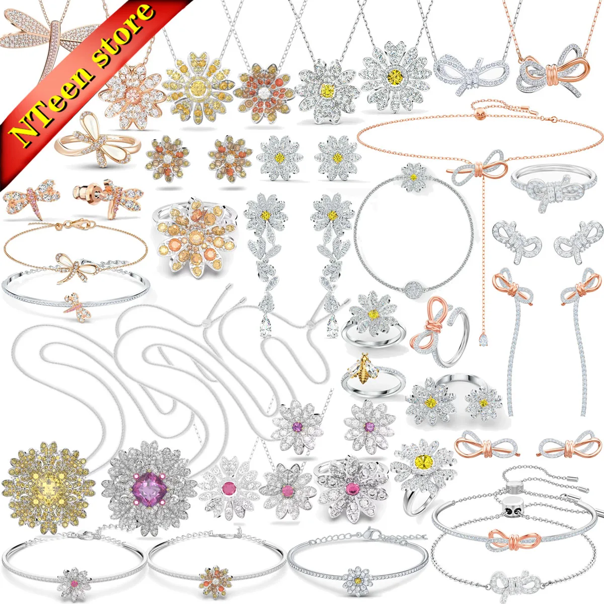 Fashion Fine Jewelry Sets High Quality Flower Daisy Bowknot Jewellery Bracelet Earrings Necklace Ring For Women Collection
Fashion Fine Jewelry Sets High Quality Flower Daisy Bowknot Jewellery Bracelet Earrings Necklace Ring For Women Collection
