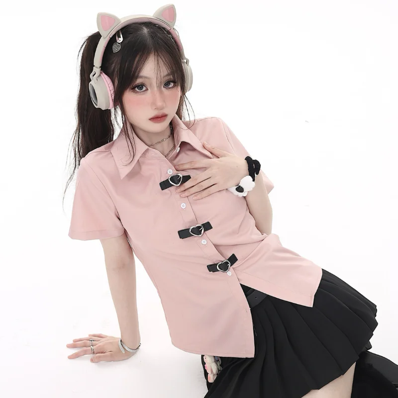 Hotsweet Heart Button Shirts Pink Short Sleeve Women Harajuku Y2k American Preppy Style Tops Camisas Summer Sweet Chemise Femme
Hotsweet Heart Button Shirts Pink Short Sleeve Women Harajuku Y2k American Preppy Style Tops Camisas Summer Sweet Chemise Femme