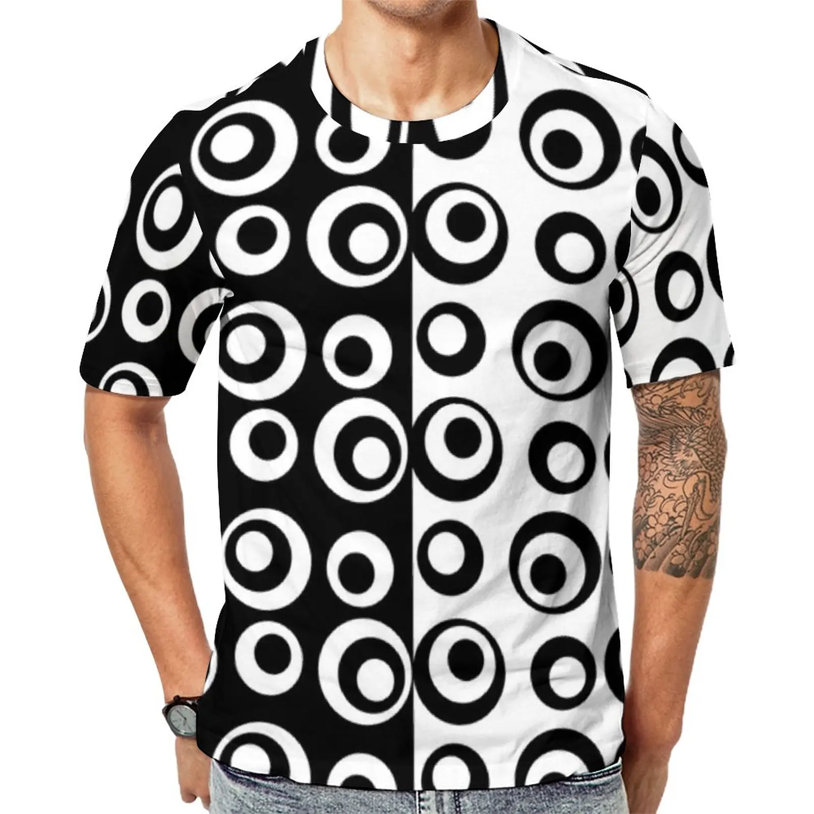 Black And White Two Tone T-Shirt Mod Love Circles Dots Popular T-Shirts Short Sleeve Printed Tops Cheap Summer Fun Big Size Tees
Black And White Two Tone T-Shirt Mod Love Circles Dots Popular T-Shirts Short Sleeve Printed Tops Cheap Summer Fun Big Size Tees