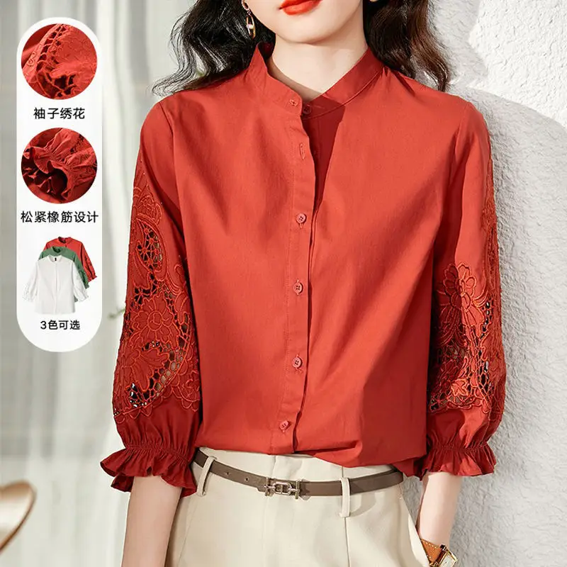Red Heavy Industry Embroidered Cotton Shirt Female Design Sense Minority 2022 Spring Stand Collar Shirt Seven Sleeve Top
Red Heavy Industry Embroidered Cotton Shirt Female Design Sense Minority 2022 Spring Stand Collar Shirt Seven Sleeve Top