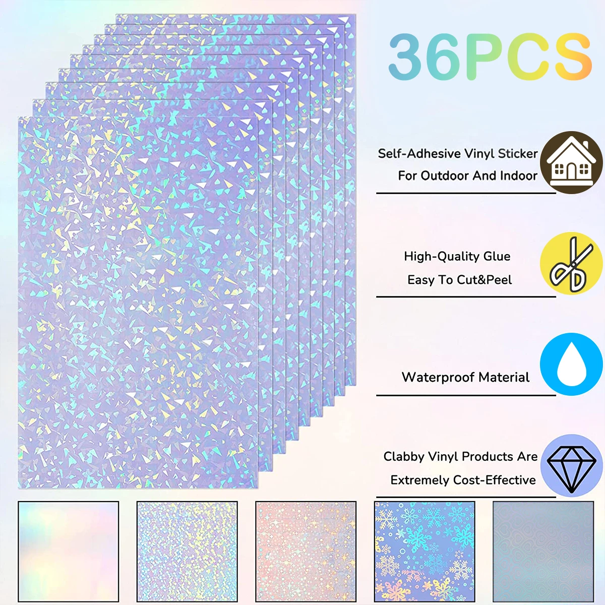 36pcs Printable Holographic Sticker Paper for Ink Jet Printer Waterproof A4 Vinyl Colorful Sticker Paper Sun-resistant
36pcs Printable Holographic Sticker Paper for Ink Jet Printer Waterproof A4 Vinyl Colorful Sticker Paper Sun-resistant