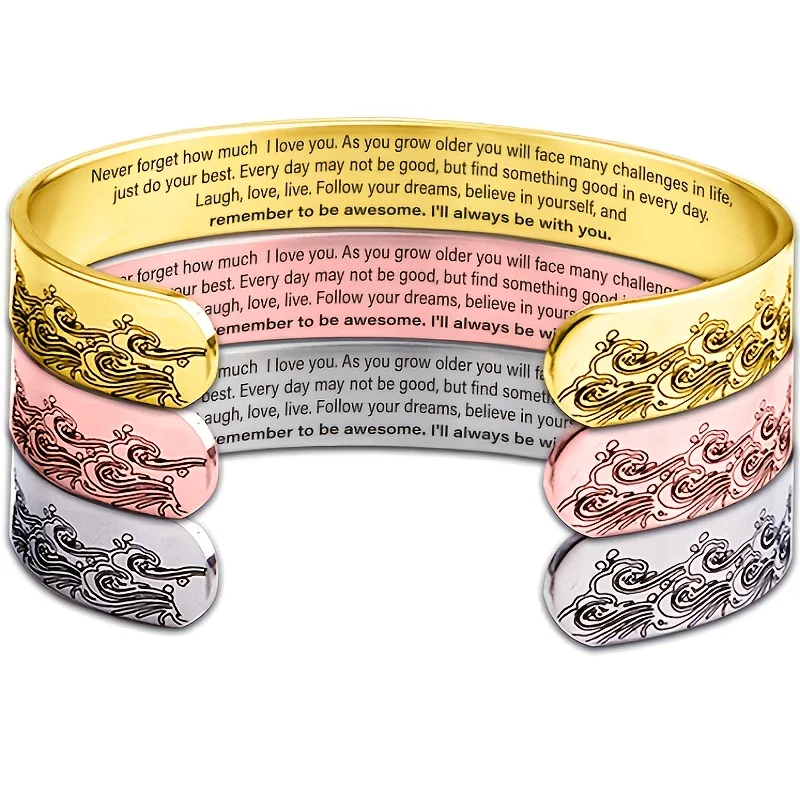 2023 New 1pc Stainless Steel Wave Bracelet Engraved Statement Never Forget That I Love You I'll Always Be with You Family Gift
2023 New 1pc Stainless Steel Wave Bracelet Engraved Statement Never Forget That I Love You I'll Always Be with You Family Gift