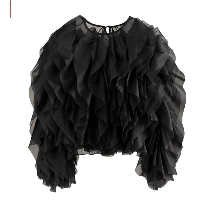 Vintage Patchwork Ruffle Shirt For Women O Neck Lantern Long Sleeve Solid Elegant Blouse Female Fashion New Style
Vintage Patchwork Ruffle Shirt For Women O Neck Lantern Long Sleeve Solid Elegant Blouse Female Fashion New Style