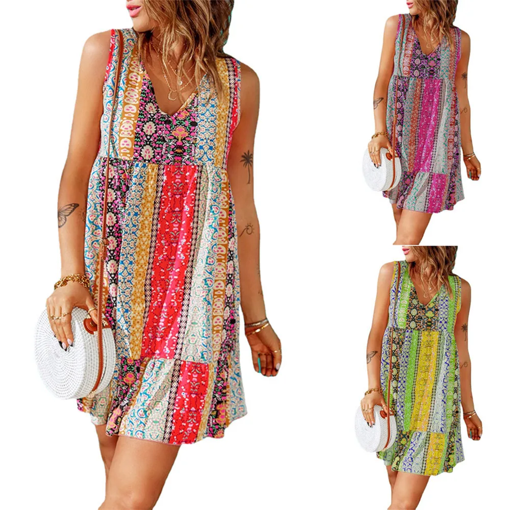 Summer New Women Floral Patchwork Ruffle V Neck Sleeveless Mini Skirt 2022 Ladies Pullover Print Colorful Patchwork Loose Dress
Summer New Women Floral Patchwork Ruffle V Neck Sleeveless Mini Skirt 2022 Ladies Pullover Print Colorful Patchwork Loose Dress