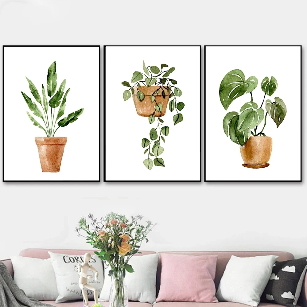 

Simple Style Green Plant Wall Art Pictures Tropical Leave Decorative Canvas Painting and Posters for Living Room Decoration