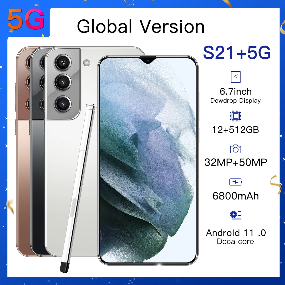 Cheap Cell Phone S21+ 5G Original Smartphone 12GB+512 6800mAh 6.7 Inch Full Screen 32+50MP Camera Face Unlock Android Phone
Cheap Cell Phone S21+ 5G Original Smartphone 12GB+512 6800mAh 6.7 Inch Full Screen 32+50MP Camera Face Unlock Android Phone