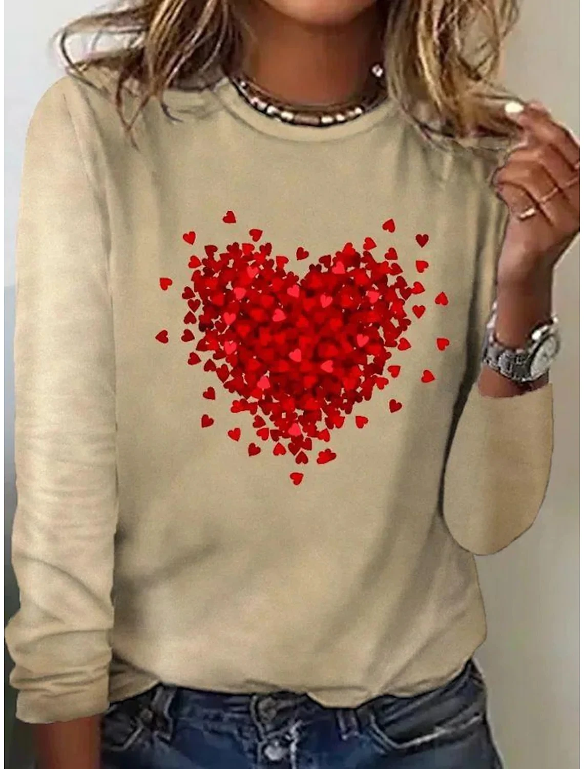 Women's T shirt Tee Black White Pink Heart Print Long Sleeve Valentine Weekend Basic Round Neck Regular Painting S
Women's T shirt Tee Black White Pink Heart Print Long Sleeve Valentine Weekend Basic Round Neck Regular Painting S