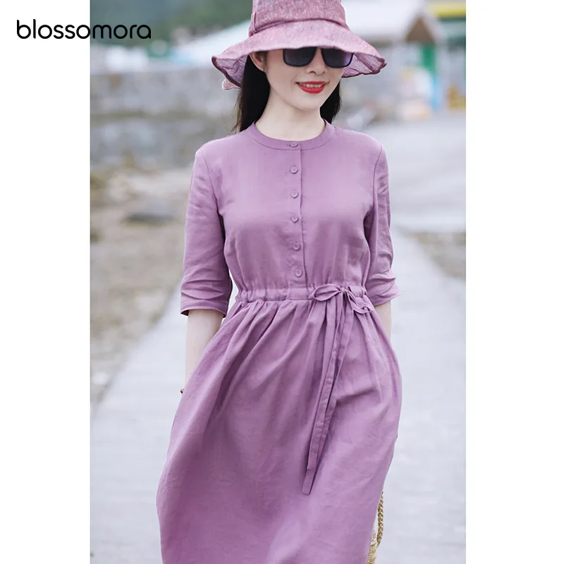 Blossomora Cotton Linen Purple Dress Casual O-neck Tunic Short Sleeve Button Vintage Midi Dresses Summer Vestidos for Women 2022
Blossomora Cotton Linen Purple Dress Casual O-neck Tunic Short Sleeve Button Vintage Midi Dresses Summer Vestidos for Women 2022