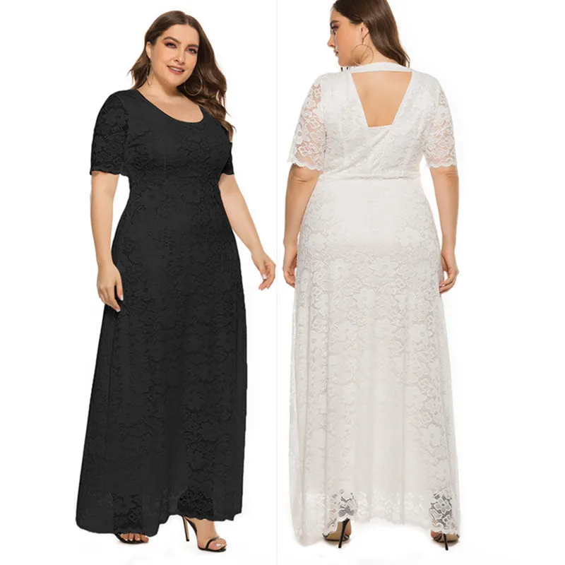 Plus Size Evening Dress Long skirt Hollowed Out Short Sleeve Lace Dress Simple Wedding Dress
Plus Size Evening Dress Long skirt Hollowed Out Short Sleeve Lace Dress Simple Wedding Dress