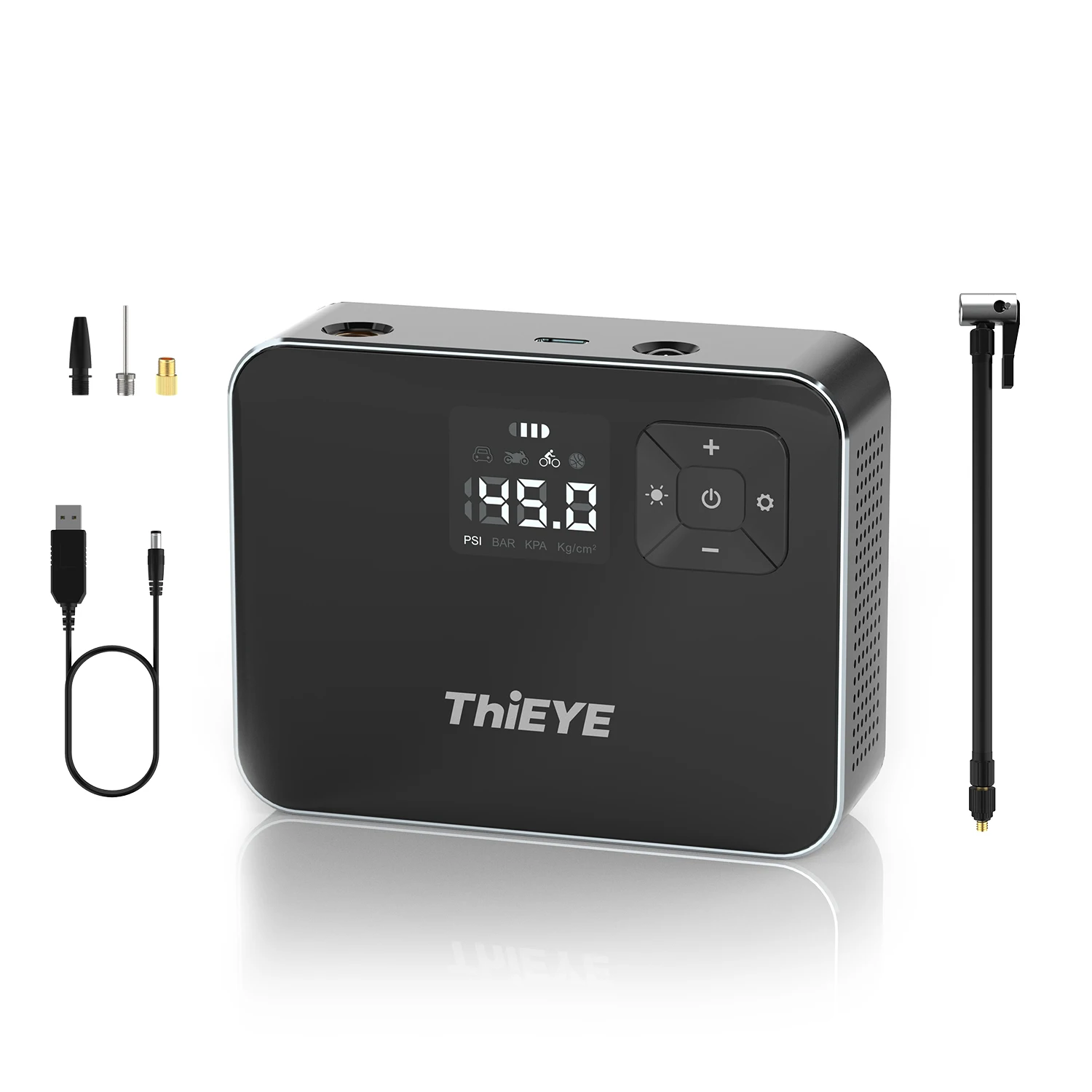ThiEYE Compact Air Compressor Car Tyre Inflator with Pressure Gauge & Battery 120PSI Rechargeable Pump For Cars Bikes Motors
ThiEYE Compact Air Compressor Car Tyre Inflator with Pressure Gauge & Battery 120PSI Rechargeable Pump For Cars Bikes Motors