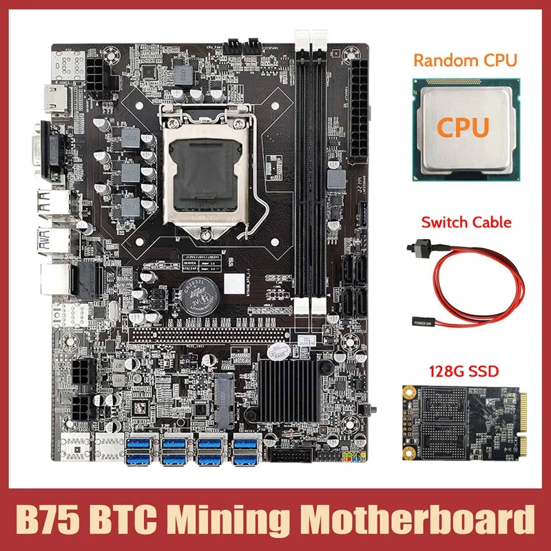 Материнская плата для майнинга B75 ETH + ЦП + 128G MSATA SSD + кабель переключения LGA1155 8xpcie на USB DDR3 B75 USB BTC материнская плата для майнинга 
Материнская плата для майнинга B75 ETH + ЦП + 128G MSATA SSD + кабель переключения LGA1155 8xpcie на USB DDR3 B75 USB BTC материнская плата для майнинга