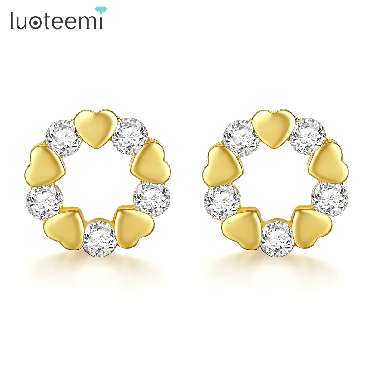 

LUOTEEMI Luxury Multiple Small Heart Statement Stud Earrings For Women Vintage Wedding Bridal Cute Jewelry AAA Cubic Zirconia