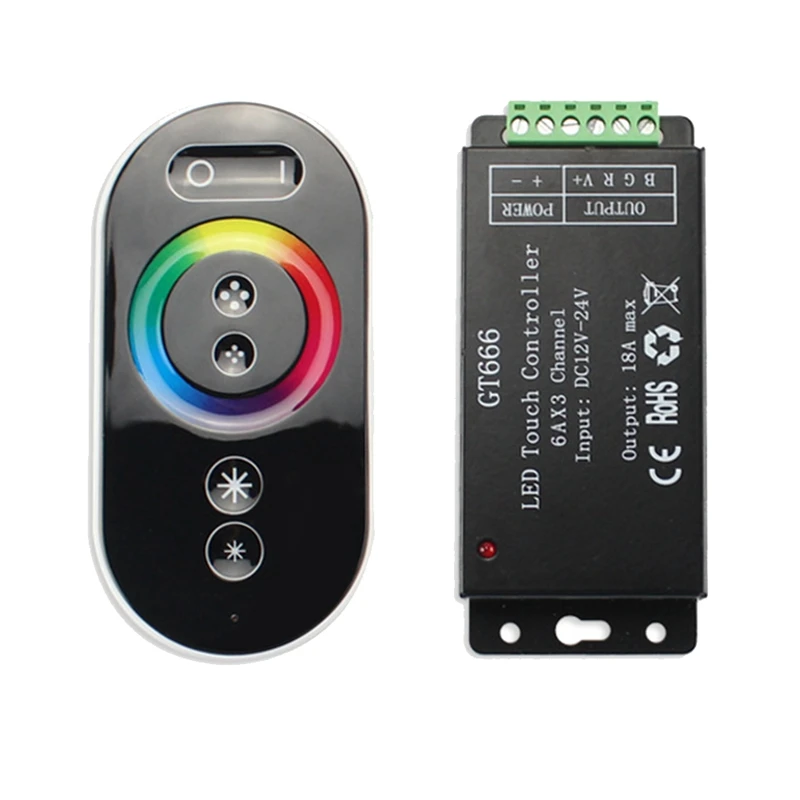 GT666 RGB LED LED Strip Controller Wireless RF Touch Remote DC 12V 24V 18A 3 Channels Lights Tape Dimmer Switch
GT666 RGB LED LED Strip Controller Wireless RF Touch Remote DC 12V 24V 18A 3 Channels Lights Tape Dimmer Switch